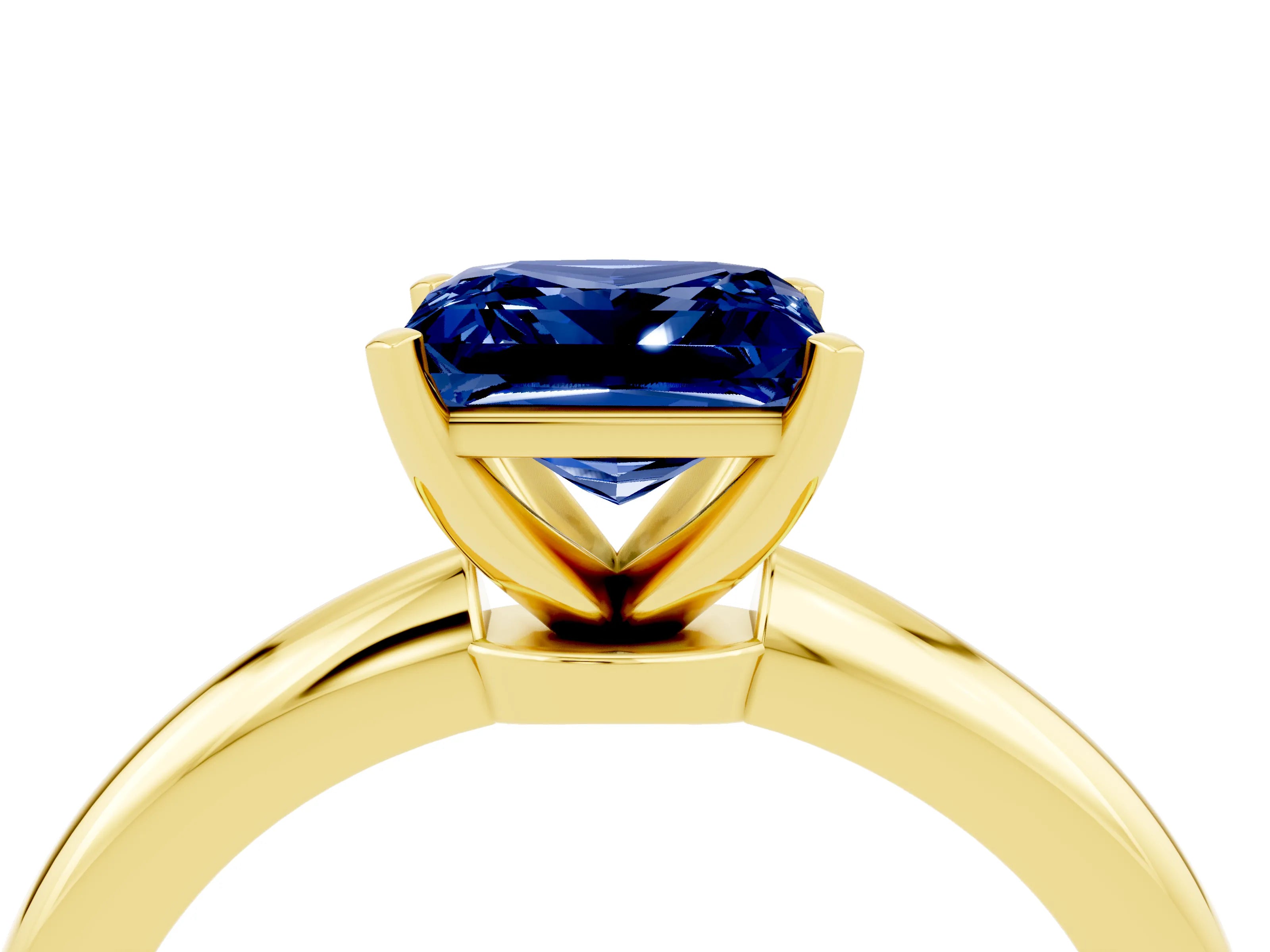 Yellow gold Princess Cut Blue Sapphire Solitaire Ring with Six-Prong Setting and Classic Band_4