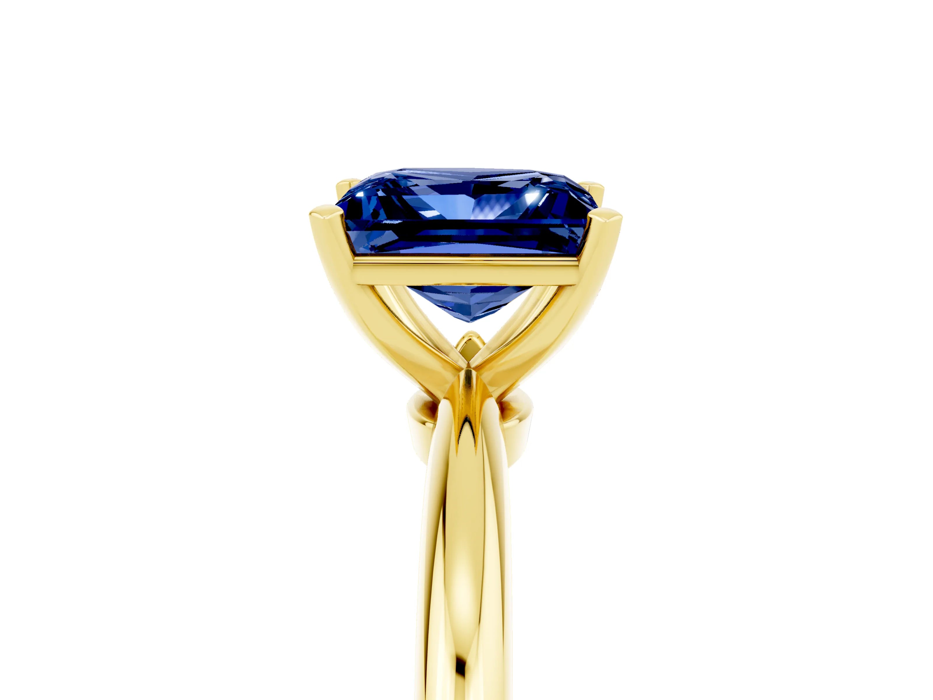 Yellow gold Princess Cut Blue Sapphire Solitaire Ring with Six-Prong Setting and Classic Band_5