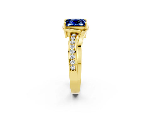 Yellow gold Princess Cut Blue Sapphire Solitaire Ring with Split Shank and Prong Setting_2