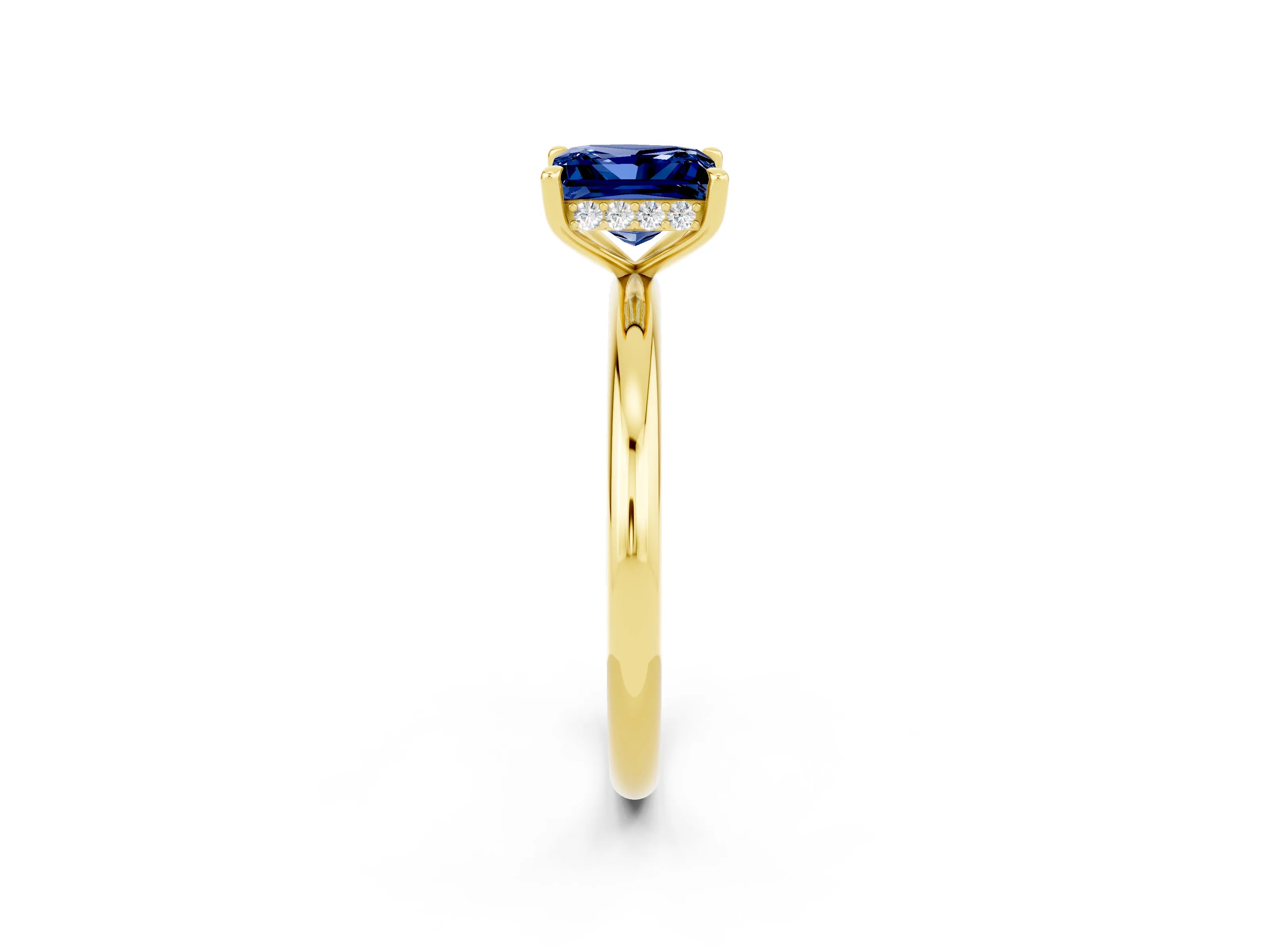 Yellow gold Princess Cut Blue Sapphire Solitaire Ring with Thin Band and Four-Prong Setting_2
