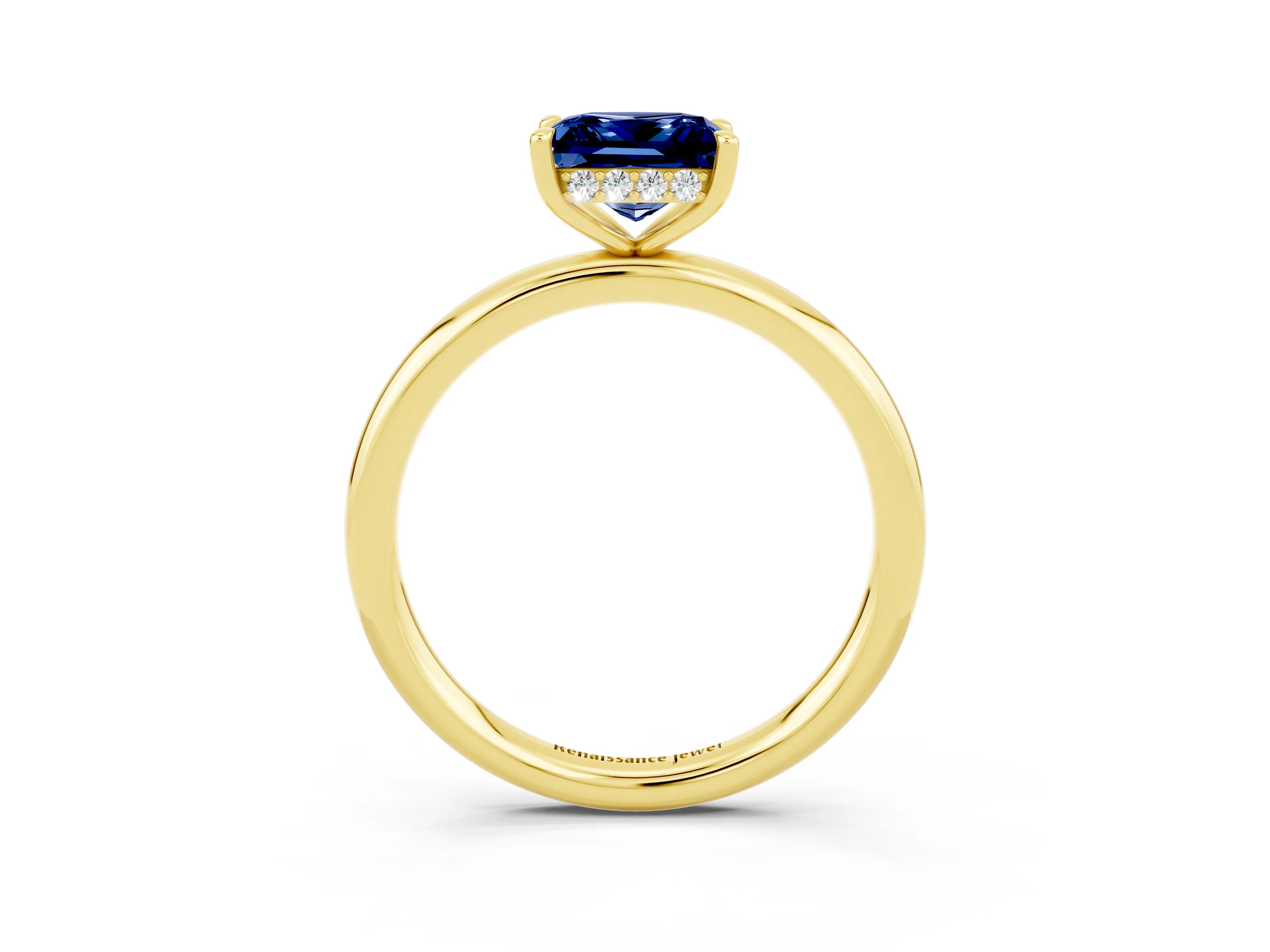 Yellow gold Princess Cut Blue Sapphire Solitaire Ring with Thin Band and Four-Prong Setting_3