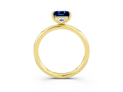 Yellow gold Princess Cut Blue Sapphire Solitaire Ring with Thin Band and Four-Prong Setting_3