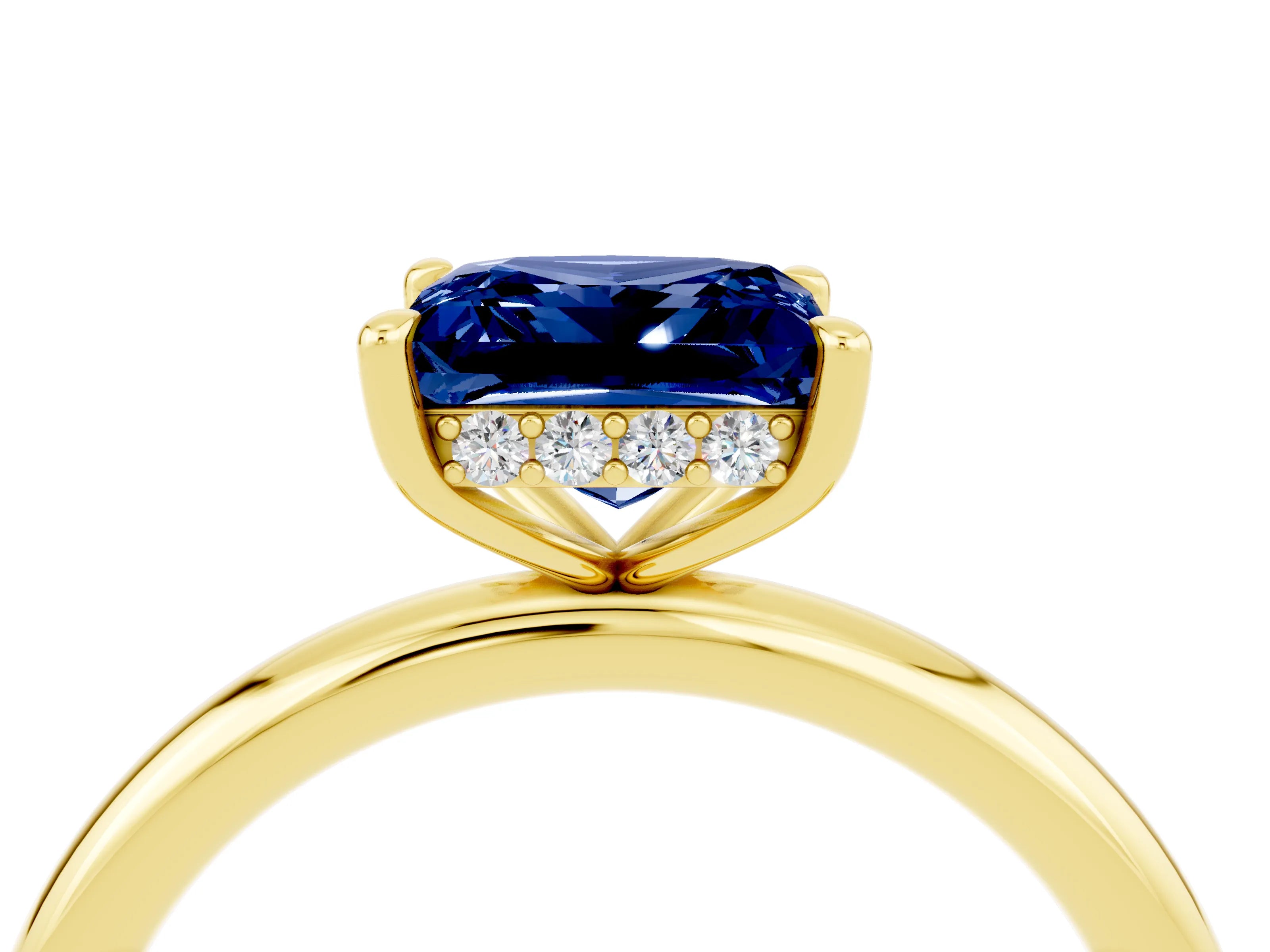 Yellow gold Princess Cut Blue Sapphire Solitaire Ring with Thin Band and Four-Prong Setting_4