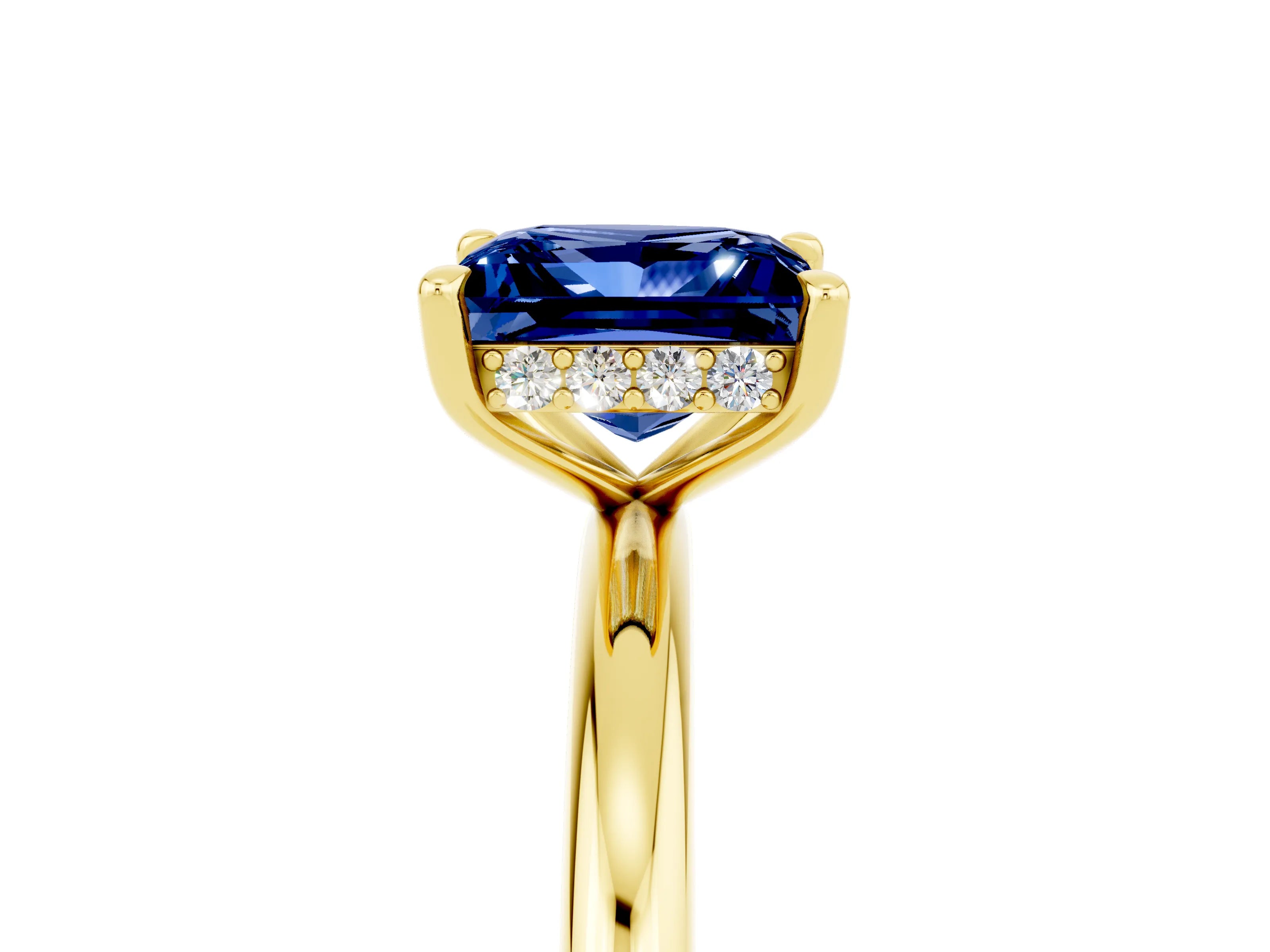 Yellow gold Princess Cut Blue Sapphire Solitaire Ring with Thin Band and Four-Prong Setting_5
