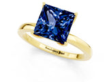 Yellow gold Princess Cut Blue Sapphire Solitaire Ring with Thin Band and Prong Setting_13