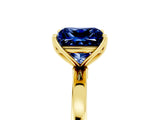Yellow gold Princess Cut Blue Sapphire Solitaire Ring with Thin Band and Prong Setting_17