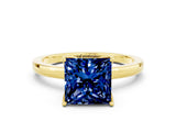 Yellow gold Princess Cut Blue Sapphire Solitaire Ring with Thin Band and Prong Setting_24