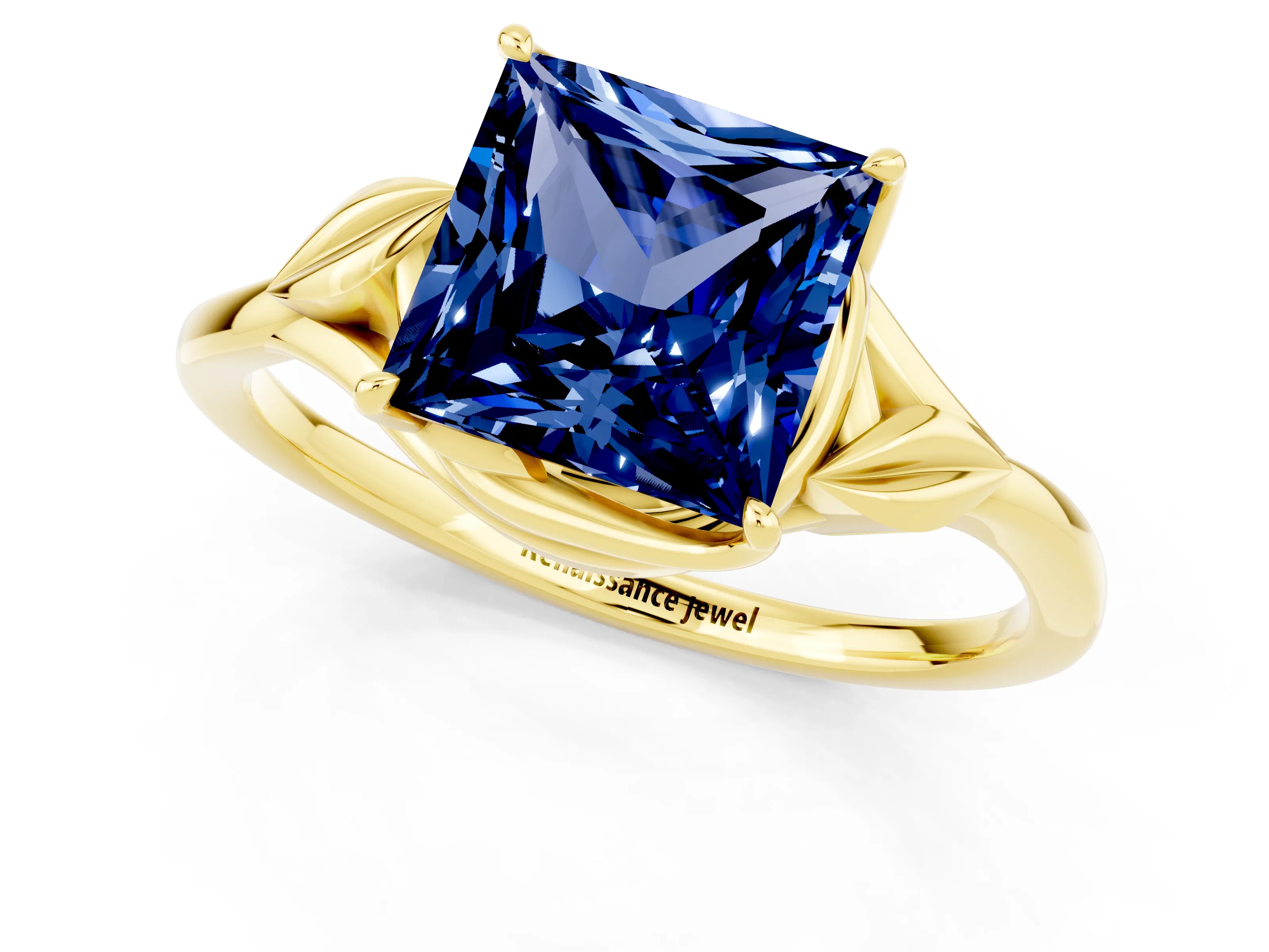 Yellow gold Princess Cut Blue Sapphire Solitaire Ring with Twist Band and Four-Prong Setting_25