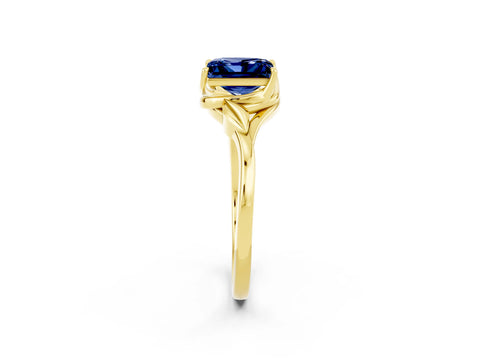 Yellow gold Princess Cut Blue Sapphire Solitaire Ring with Twist Band and Four-Prong Setting_26