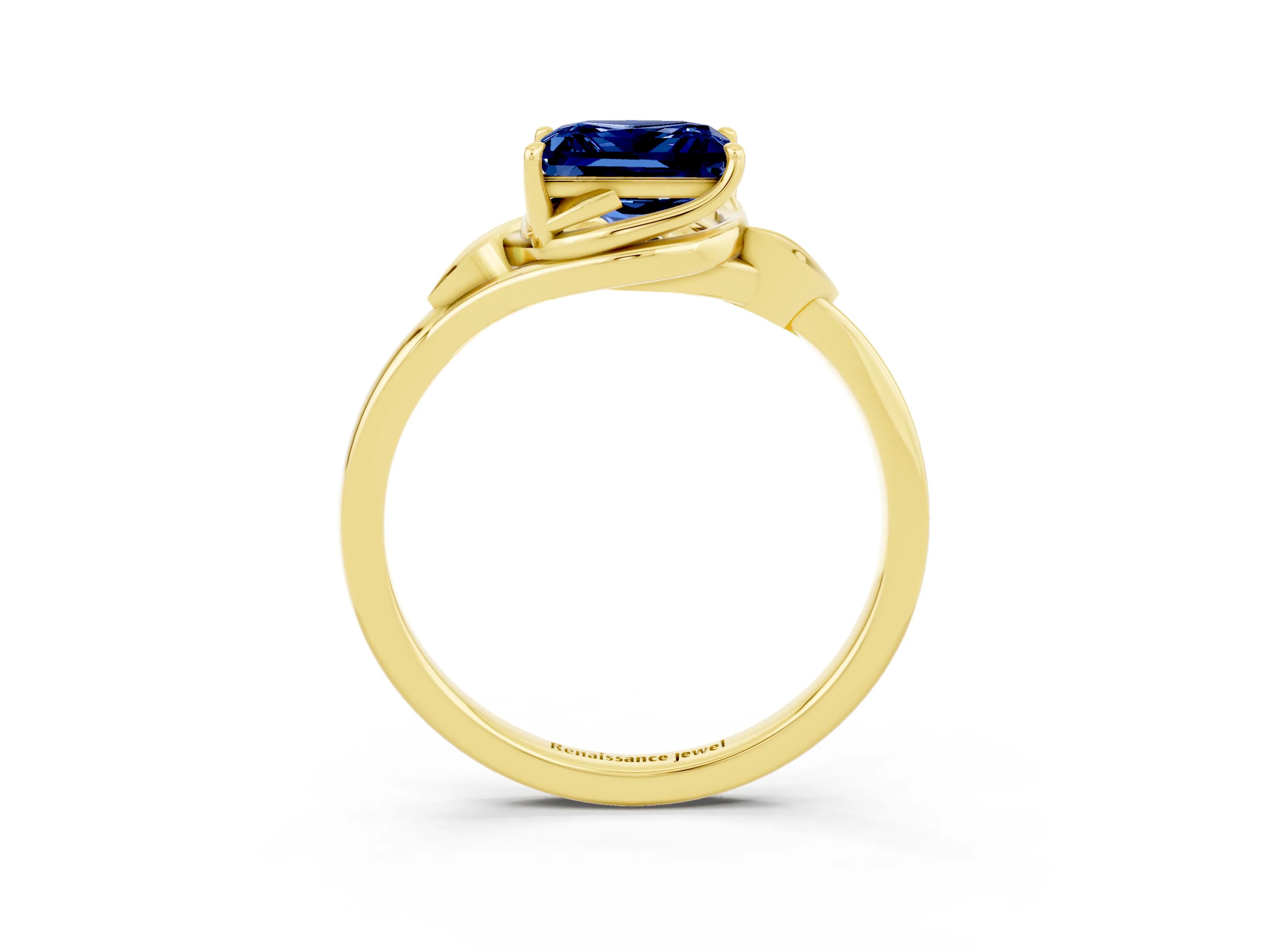 Yellow gold Princess Cut Blue Sapphire Solitaire Ring with Twist Band and Four-Prong Setting_27
