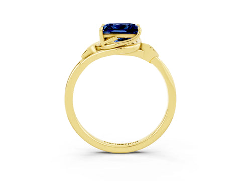 Yellow gold Princess Cut Blue Sapphire Solitaire Ring with Twist Band and Four-Prong Setting_27