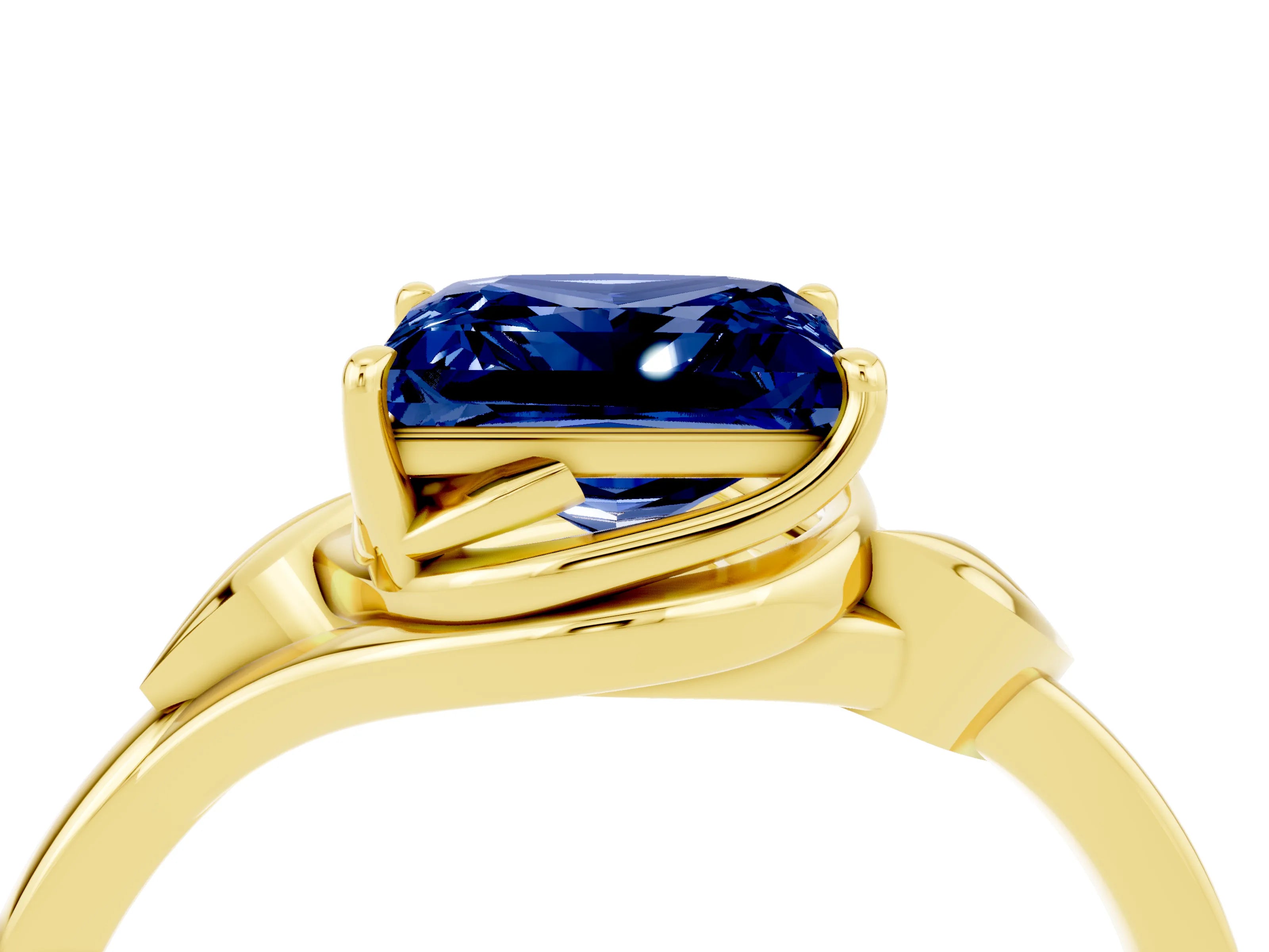Yellow gold Princess Cut Blue Sapphire Solitaire Ring with Twist Band and Four-Prong Setting_28