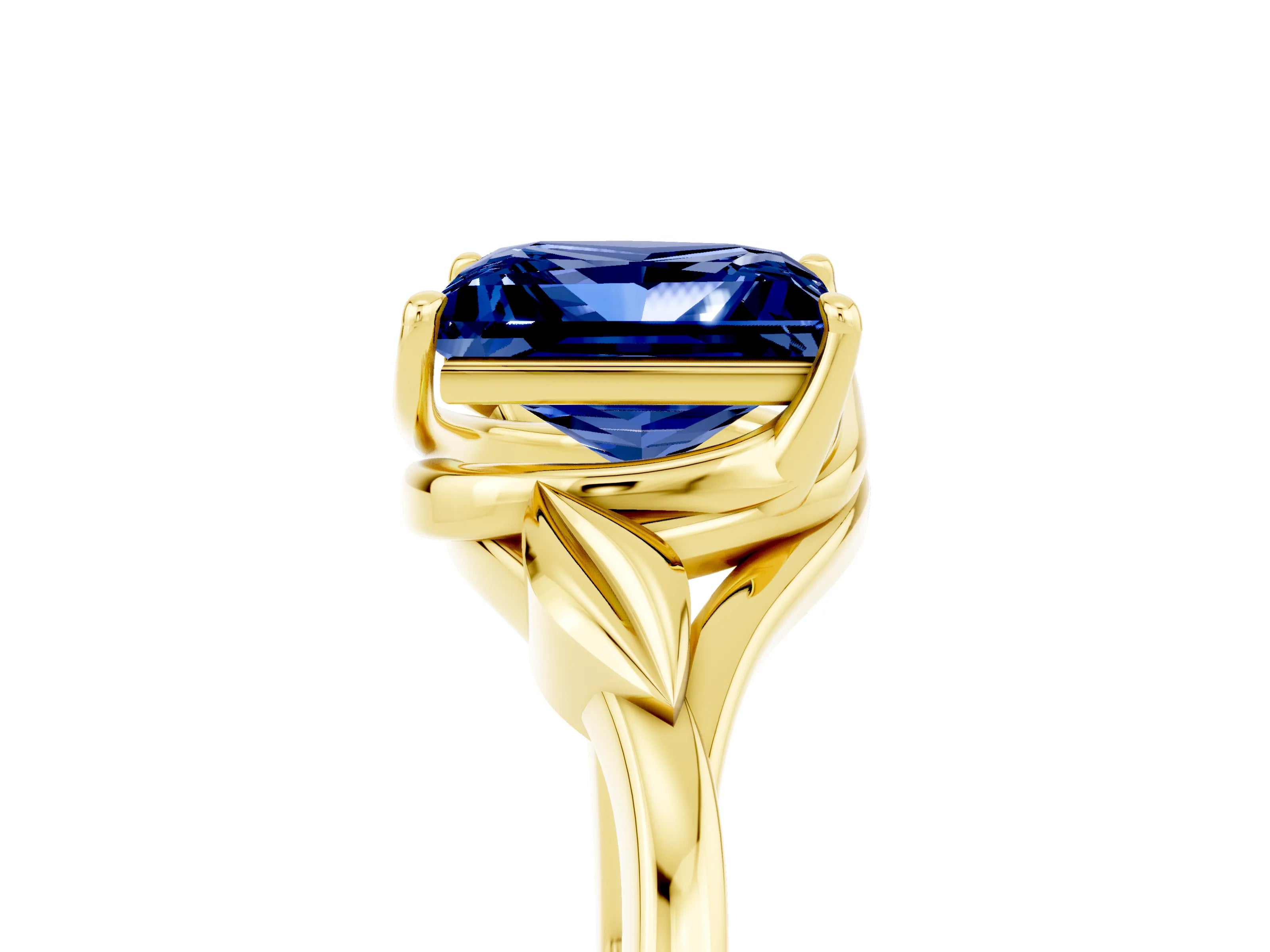 Yellow gold Princess Cut Blue Sapphire Solitaire Ring with Twist Band and Four-Prong Setting_29