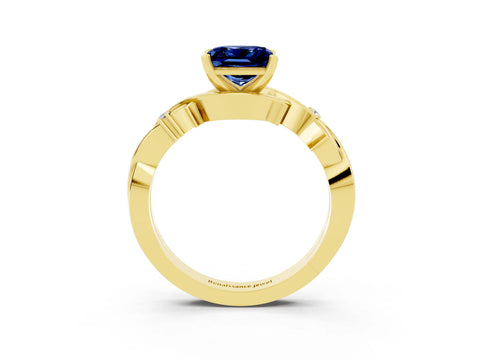 Yellow gold Princess Cut Blue Sapphire Solitaire Ring with Twisted Band and Prong Setting_3