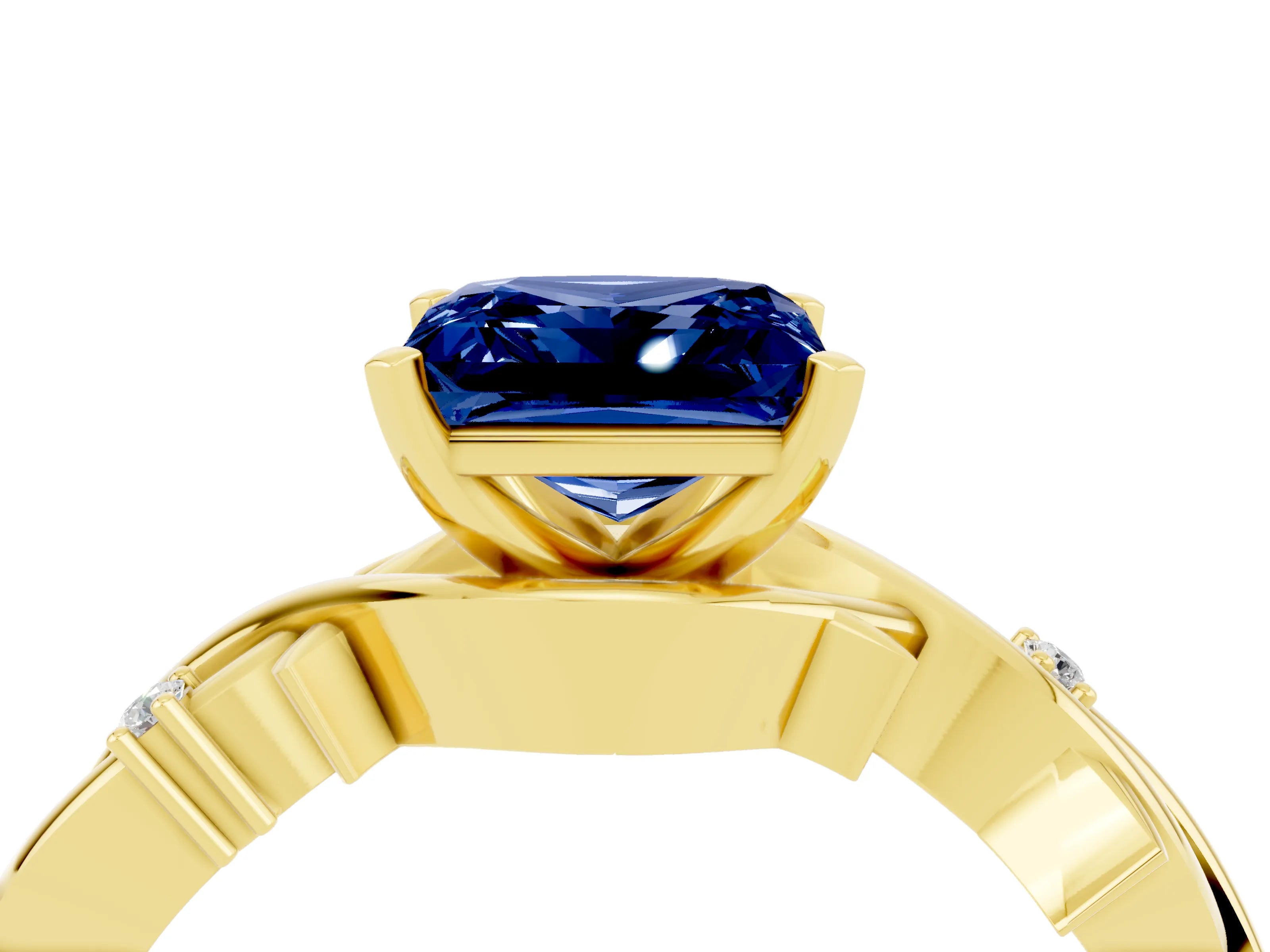 Yellow gold Princess Cut Blue Sapphire Solitaire Ring with Twisted Band and Prong Setting_4