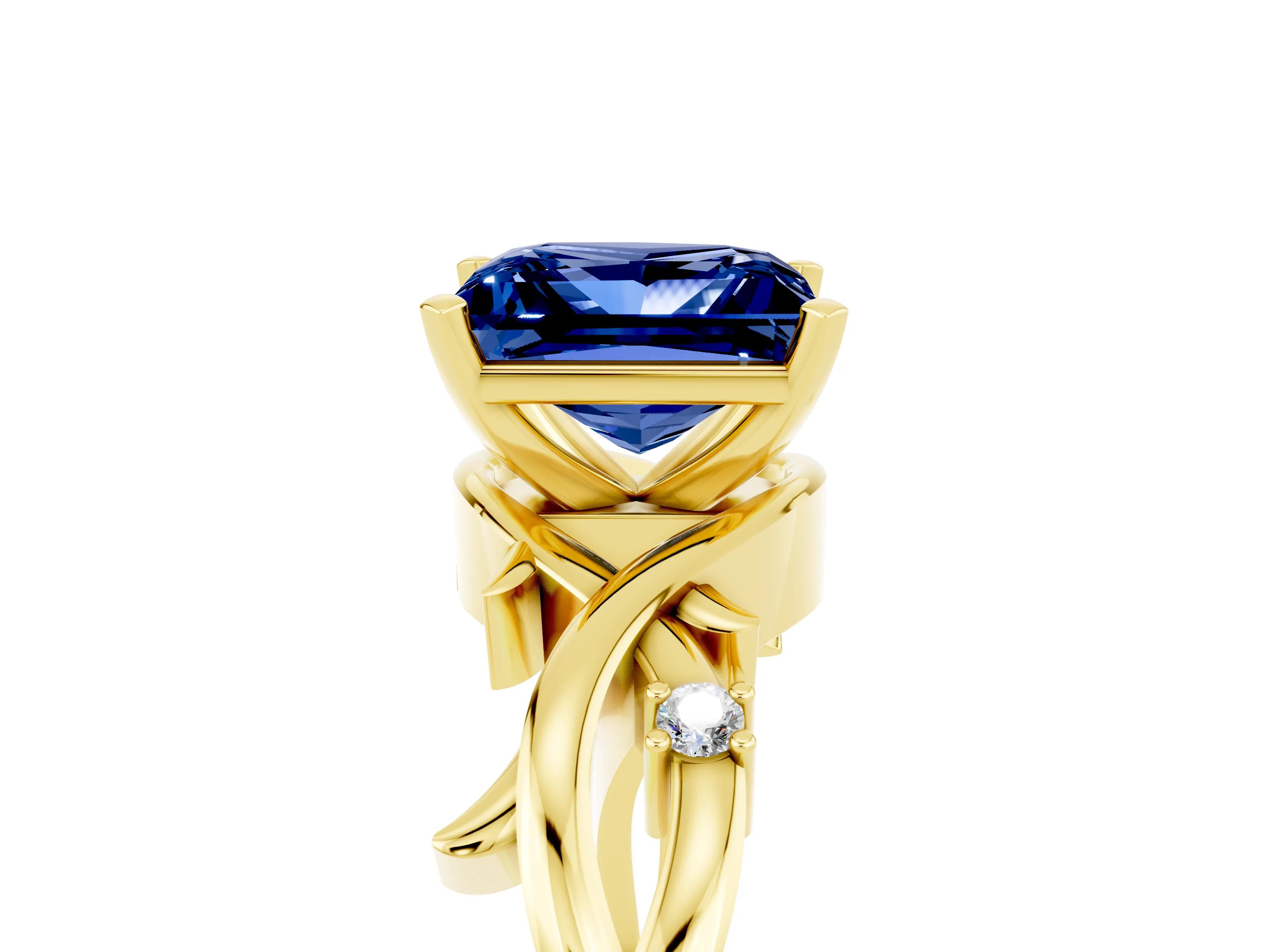 Yellow gold Princess Cut Blue Sapphire Solitaire Ring with Twisted Band and Prong Setting_5