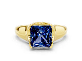Yellow gold Princess Cut Blue Sapphire Solitaire Ring with Wide Band and Prong Setting