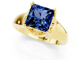 Yellow gold Princess Cut Blue Sapphire Solitaire Ring with Wide Band and Prong Setting_1