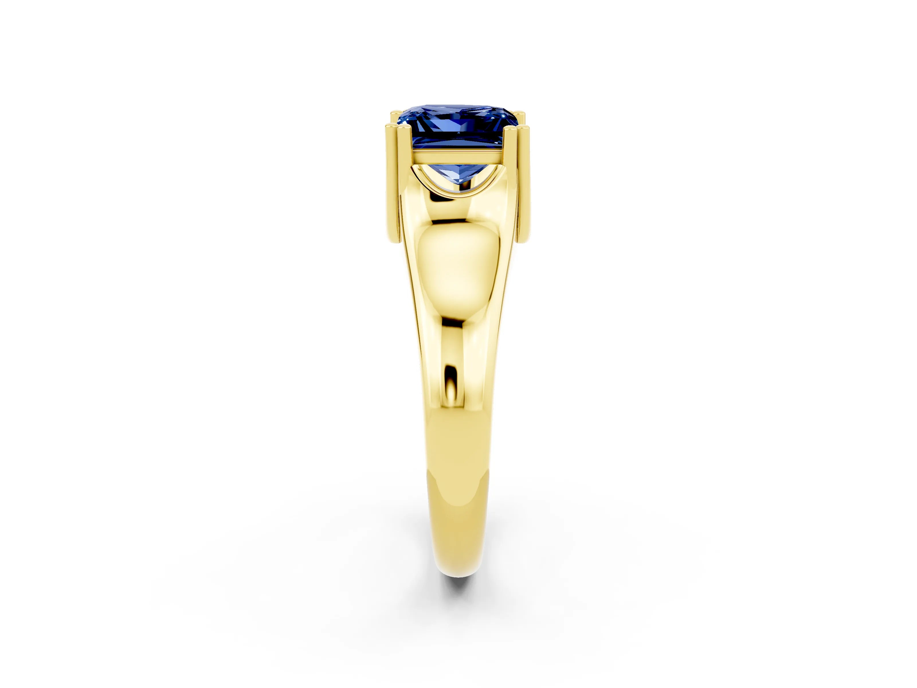 Yellow gold Princess Cut Blue Sapphire Solitaire Ring with Wide Band and Prong Setting_2
