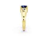 Yellow gold Princess Cut Blue Sapphire Solitaire Ring with Wide Band and Prong Setting_2