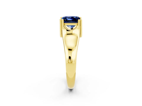 Yellow gold Princess Cut Blue Sapphire Solitaire Ring with Wide Band and Prong Setting_2