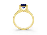 Yellow gold Princess Cut Blue Sapphire Solitaire Ring with Wide Band and Prong Setting_3