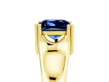 Yellow gold Princess Cut Blue Sapphire Solitaire Ring with Wide Band and Prong Setting_5