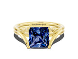 Yellow gold Princess Cut Blue Sapphire Solitaire Twist Band Prong Setting Ring_59