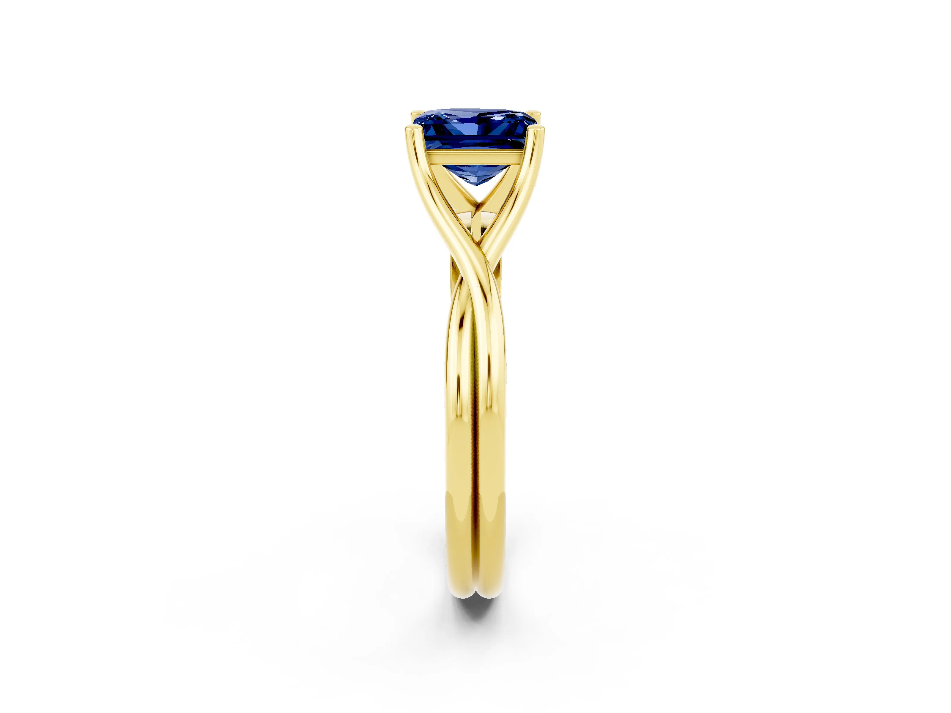 Yellow gold Princess Cut Blue Sapphire Solitaire Twist Band Prong Setting Ring_61