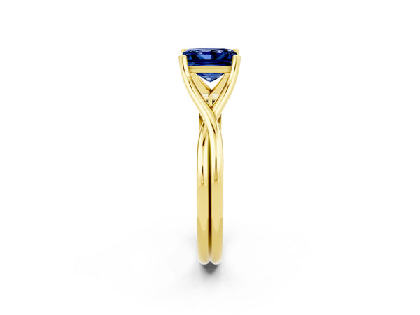 Yellow gold Princess Cut Blue Sapphire Solitaire Twist Band Prong Setting Ring