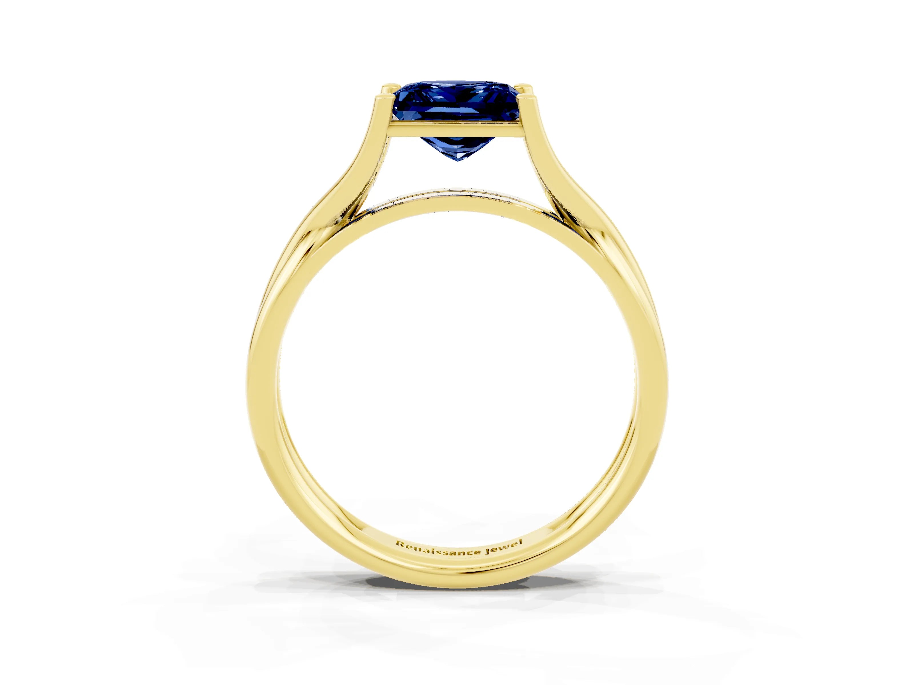 Yellow gold Princess Cut Blue Sapphire Solitaire Twist Band Prong Setting Ring_62