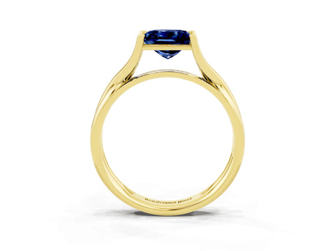 Yellow gold Princess Cut Blue Sapphire Solitaire Twist Band Prong Setting Ring_62