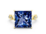 Yellow gold Princess Cut Blue Sapphire Solitaire Twisted Band with Round  Accents and Prong Setting_12