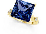 Yellow gold Princess Cut Blue Sapphire Solitaire Twisted Band with Round  Accents and Prong Setting_13