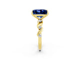 Yellow gold Princess Cut Blue Sapphire Solitaire Twisted Band with Round  Accents and Prong Setting_14
