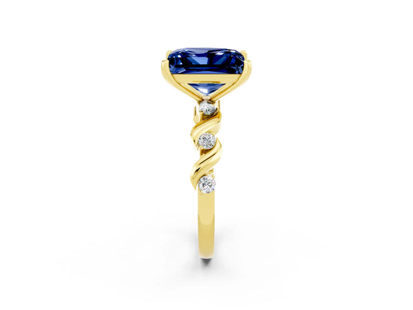 Yellow gold Princess Cut Blue Sapphire Solitaire Twisted Band with Round  Accents and Prong Setting