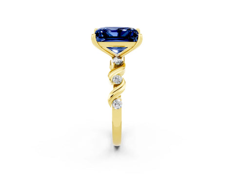 Yellow gold Princess Cut Blue Sapphire Solitaire Twisted Band with Round  Accents and Prong Setting_14