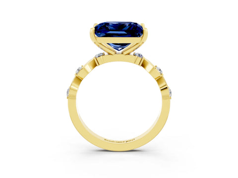 Yellow gold Princess Cut Blue Sapphire Solitaire Twisted Band with Round  Accents and Prong Setting_15