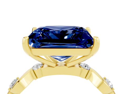 Yellow gold Princess Cut Blue Sapphire Solitaire Twisted Band with Round  Accents and Prong Setting_16