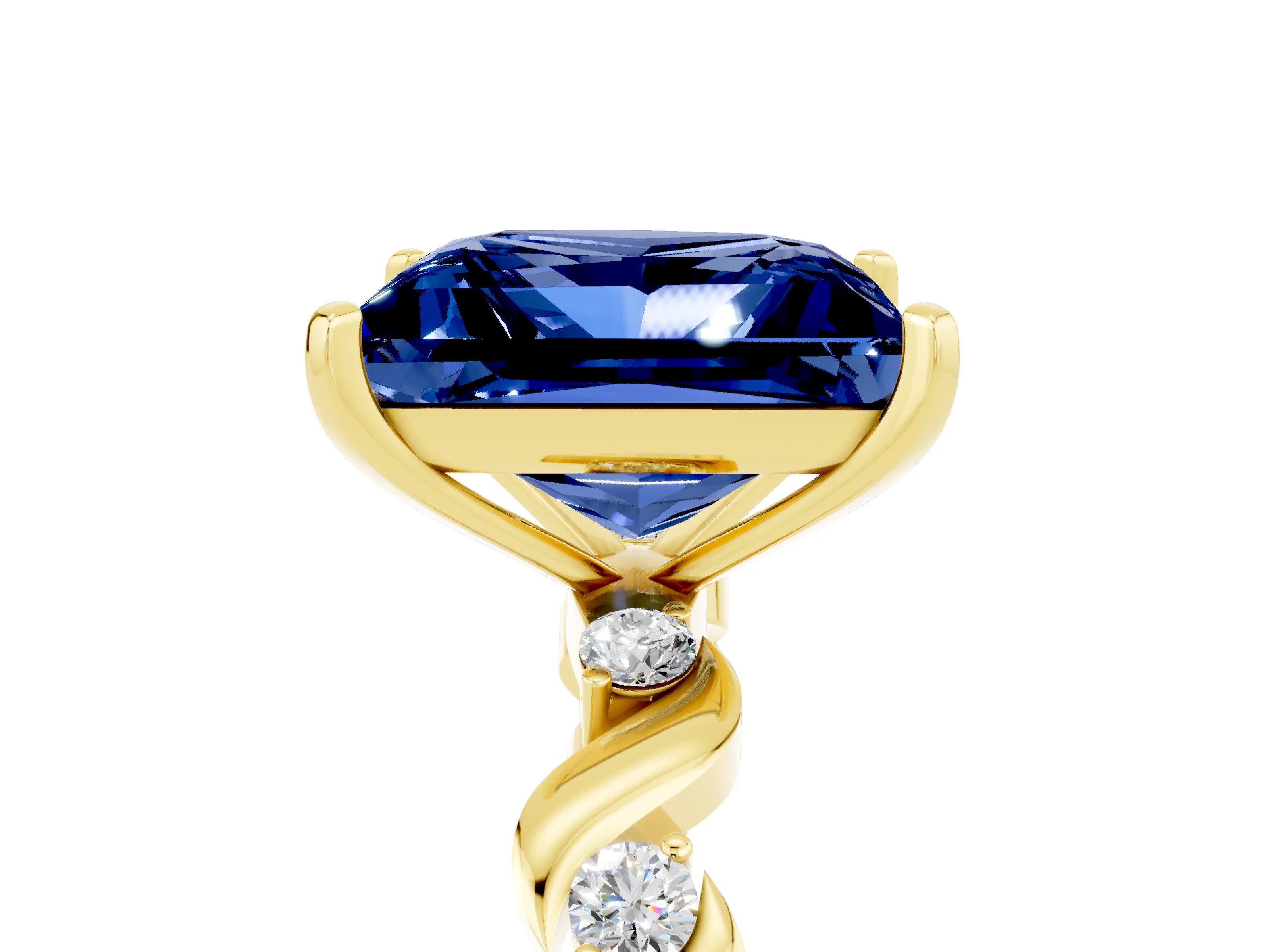 Yellow gold Princess Cut Blue Sapphire Solitaire Twisted Band with Round  Accents and Prong Setting_17