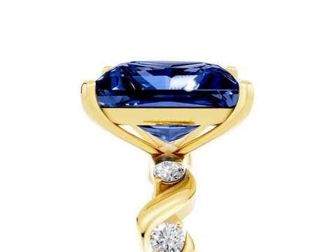 Yellow gold Princess Cut Blue Sapphire Solitaire Twisted Band with Round  Accents and Prong Setting_17