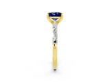 Yellow gold Princess Cut Blue Sapphire Solitaire with Side Baguettes and Channel Set Band_2