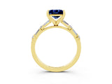 Yellow gold Princess Cut Blue Sapphire Solitaire with Side Baguettes and Channel Set Band_3