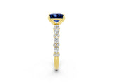 Yellow gold Princess Cut Blue Sapphire Solitaire with Side Stones, Pave Band, Four-Prong Setting_38