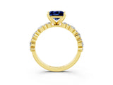 Yellow gold Princess Cut Blue Sapphire Solitaire with Side Stones, Pave Band, Four-Prong Setting_39