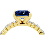 Yellow gold Princess Cut Blue Sapphire Solitaire with Side Stones, Pave Band, Four-Prong Setting_40