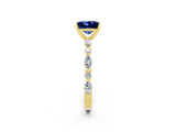 Yellow gold Princess Cut Blue Sapphire Solitaire with Side Stones on a Pavé Band and Four-Prong Setting_2