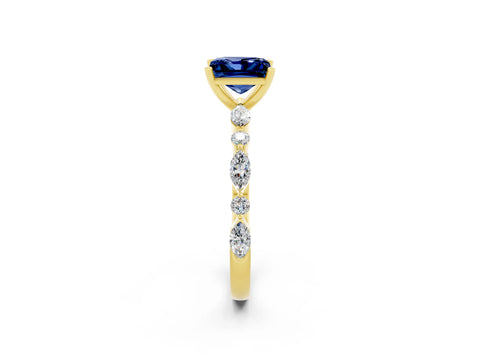 Yellow gold Princess Cut Blue Sapphire Solitaire with Side Stones on a Pavé Band and Four-Prong Setting_2