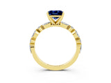 Yellow gold Princess Cut Blue Sapphire Solitaire with Side Stones on a Pavé Band and Four-Prong Setting_3