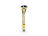 Yellow gold Princess Cut Blue Sapphire Split Shank Engagement Ring with Pavé Band_2